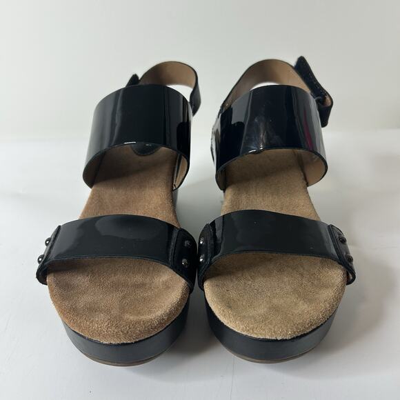 Clarks Sandals Women’s 8 M Artisan Caslynn Dez Black Patent Leather Wedge - Picture 2 of 10